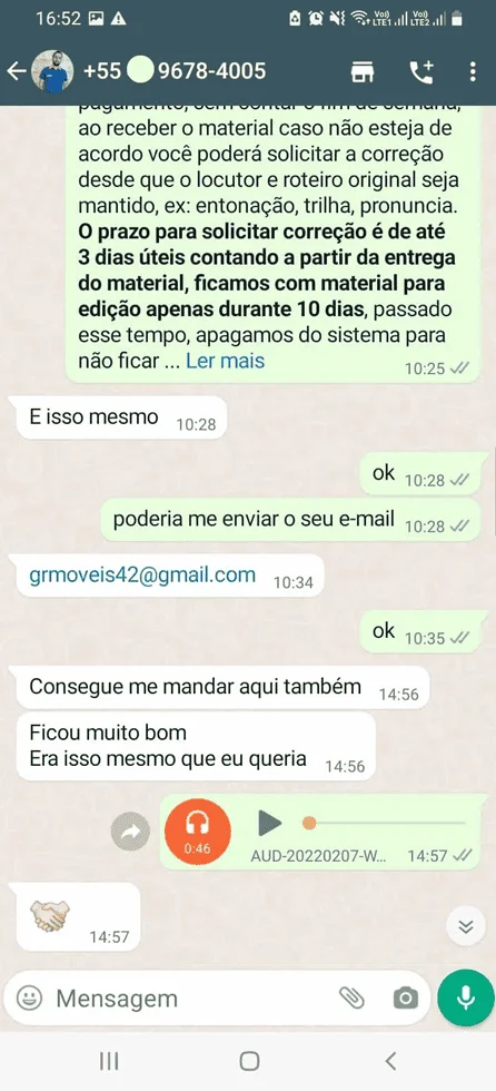 Depoimento WhatsApp