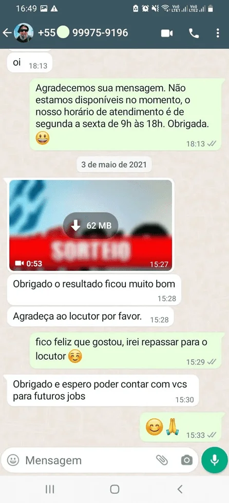 Depoimento WhatsApp